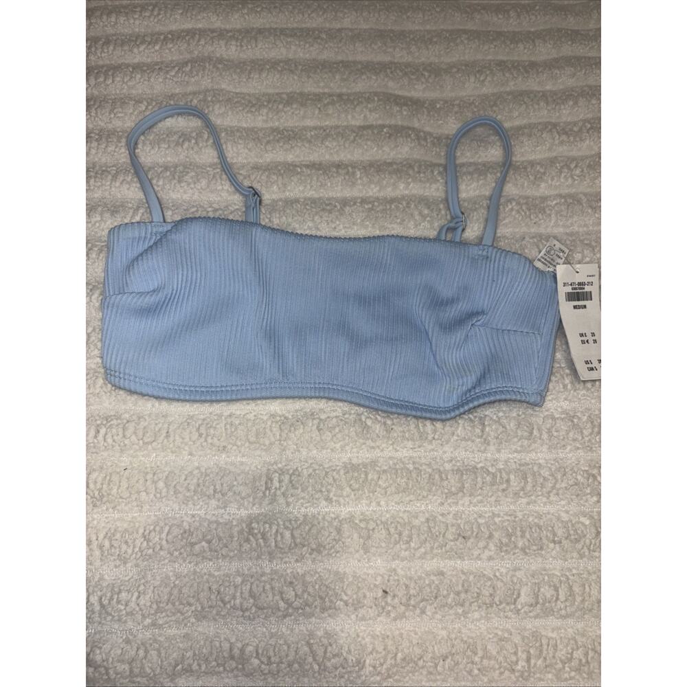 Hollister Swim Women M Light Blue Ribbed Bikini Top NWT a3